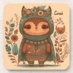 Cute boho floral owl custom bier onderzetter