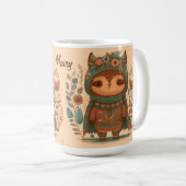 Cute boho floral owl custom koffiemok (Voorkant rechts)