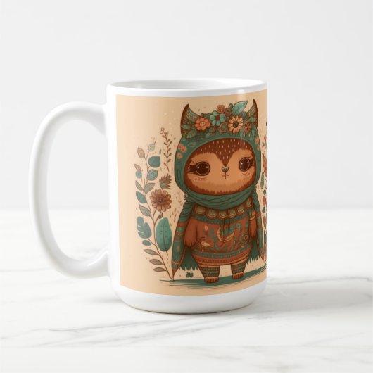 Cute boho floral owl custom koffiemok (Links)