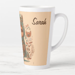 Cute boho floral owl custom latte mok