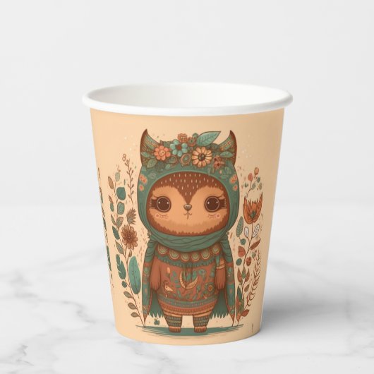 Cute boho floral owl custom papieren bekers (Achterkant)