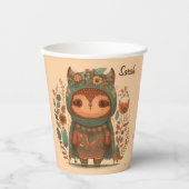 Cute boho floral owl custom papieren bekers (Voorkant)