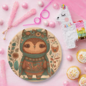 Cute boho floral owl custom papieren bordje (Feest)