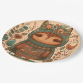 Cute boho floral owl custom papieren bordje (Gekanteld)