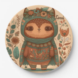 Cute boho floral owl custom papieren bordje