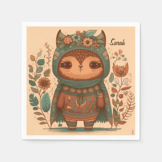 Cute boho floral owl custom servet (Voorkant)