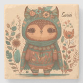 Cute boho floral owl custom stenen onderzetter (Voorkant)