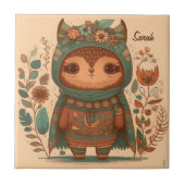 Cute boho floral owl custom tegeltje (Voorkant)
