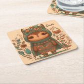 Cute boho floral owl douane drankachtbaan kartonnen onderzetters (Schuin)