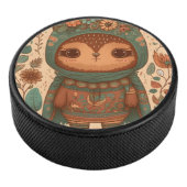 Cute boho floral owl hockey puck (3/4)