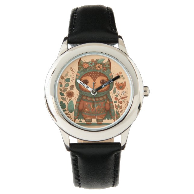 Cute boho floral owl horloge (Voorkant)
