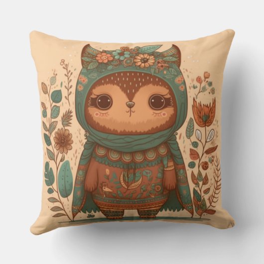 Cute boho floral owl kussen (Achterkant)