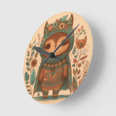Cute boho floral owl ronde klok (Hoek)