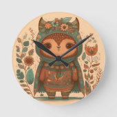 Cute boho floral owl ronde klok (Voorkant)