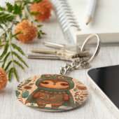 Cute boho floral owl sleutelhanger (Zijkant)
