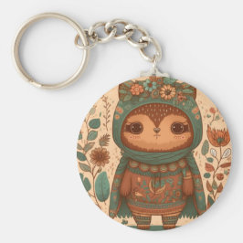 Cute boho floral owl sleutelhanger