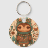 Cute boho floral owl sleutelhanger (Voorkant)