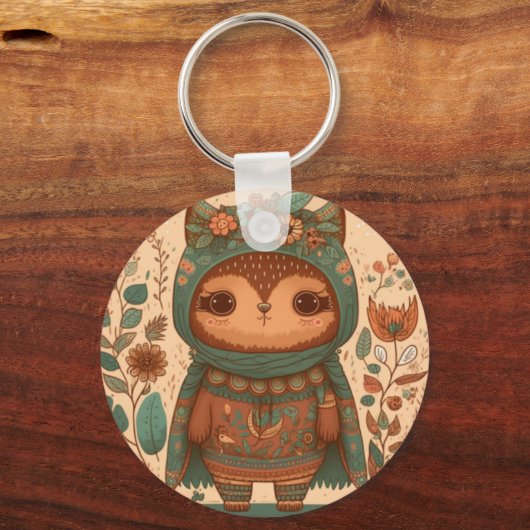 Cute boho floral owl sleutelhanger (Achterkant)