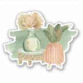 Cute Boho Floral Pastel Leaf Green Sticker (Voorkant)