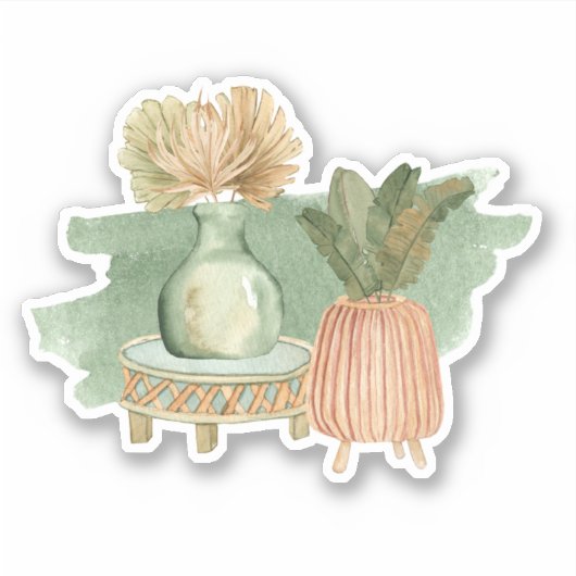 Cute Boho Floral Pastel Leaf Green Sticker (Voorkant)