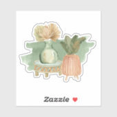 Cute Boho Floral Pastel Leaf Green Sticker (Vel)
