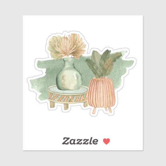 Cute Boho Floral Pastel Leaf Green Sticker (Vel)