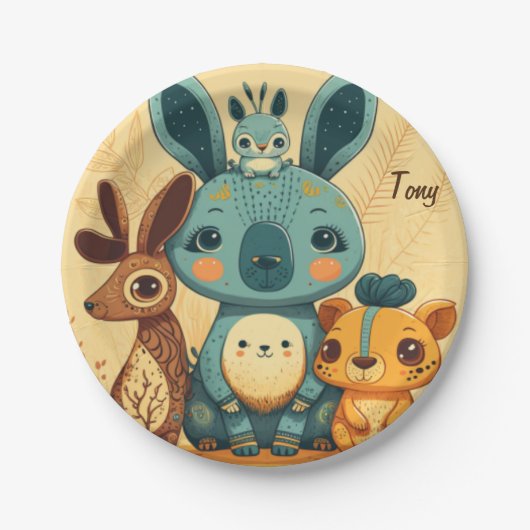 Cute boho floral rabbit custom  papieren bordje (Voorkant)