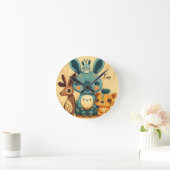 Cute boho floral rabbit custom ronde klok (Huis)