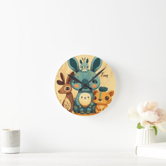 Cute boho floral rabbit custom ronde klok (Huis)