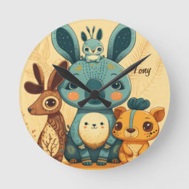 Cute boho floral rabbit custom ronde klok