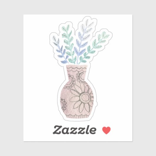 Cute Boho Floral Vase Blue Sticker (Vel)