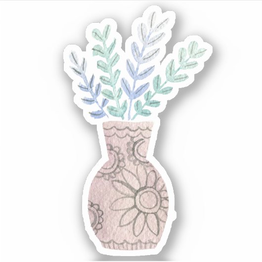 Cute Boho Floral Vase Blue Sticker (Voorkant)