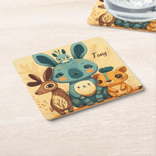 Cute boho florale konijn kartonnen onderzetters (Schuin)