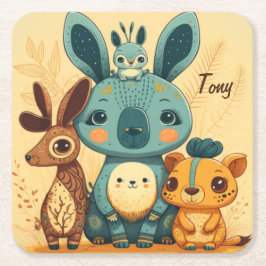 Cute boho florale konijn kartonnen onderzetters