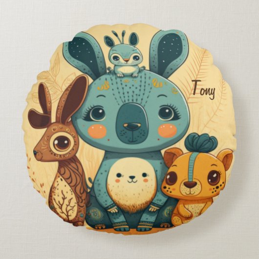 Cute boho florale konijn rond kussen (Voorkant)