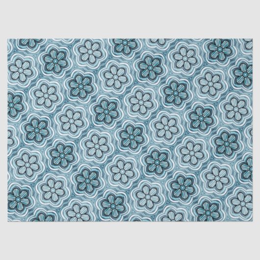 Cute Boho Flower Pattern Floral White Blue Tissuepapier (Voorkant)