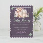 Cute Boho Forest Fox & Owl Baby shower Invitation Kaart (Staand voorkant)