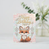 Cute Boho Fox Happy Birthday Card with Dreamcatche Briefkaart (Staand voorkant)