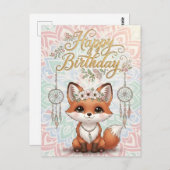 Cute Boho Fox Happy Birthday Card with Dreamcatche Briefkaart (Voorkant / Achterkant)