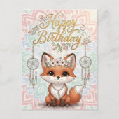 Cute Boho Fox Happy Birthday Card with Dreamcatche Briefkaart (Voorkant)