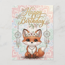 Cute Boho Fox Happy Birthday Card with Dreamcatche Briefkaart