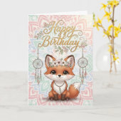 Cute Boho Fox Happy Birthday Card with Dreamcatche Kaart (Gele Bloem)