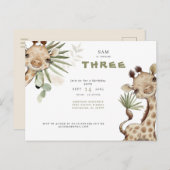 Cute Boho Giraffe Neutral Pampas Birthday Party Uitnodiging Briefkaart (Voorkant / Achterkant)