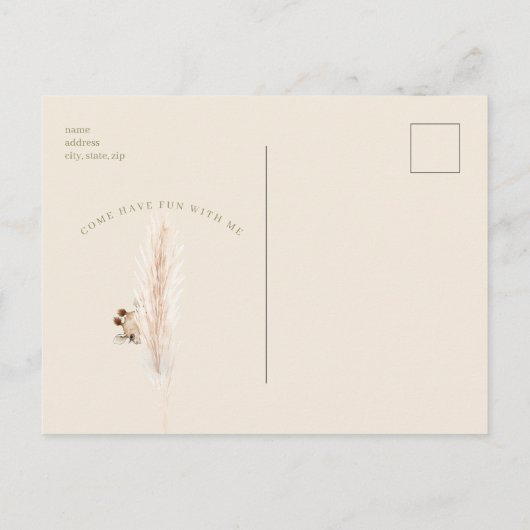Cute Boho Giraffe Neutral Pampas Birthday Party Uitnodiging Briefkaart (Achterkant)