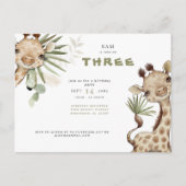 Cute Boho Giraffe Neutral Pampas Birthday Party Uitnodiging Briefkaart (Voorkant)