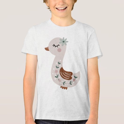 Cute Boho Goose with Floral Details Pastel Tri-Blend Shirt (Voorkant)
