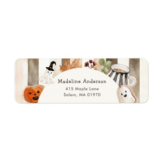 Cute Boho Halloween Ghost Pumpkin Baby Shower Etiket (Voorkant)