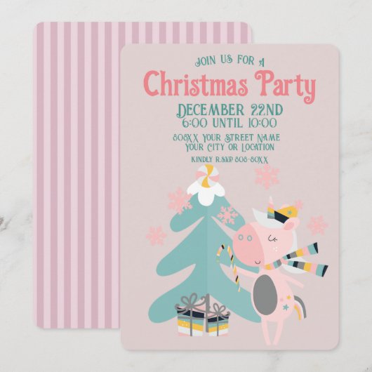 Cute Boho Kerstmis Unicorn op Blush Pink Kaart (Voorkant / Achterkant)