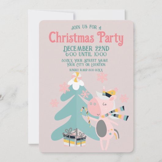Cute Boho Kerstmis Unicorn op Blush Pink Kaart (Voorkant)