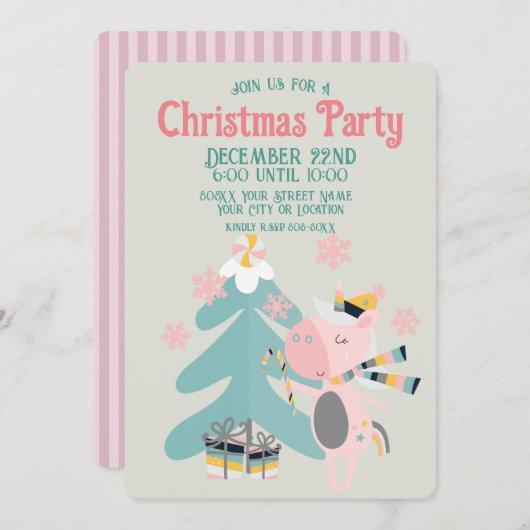 Cute Boho Kerstmis Unicorn op Sage Kaart (Voorkant / Achterkant)